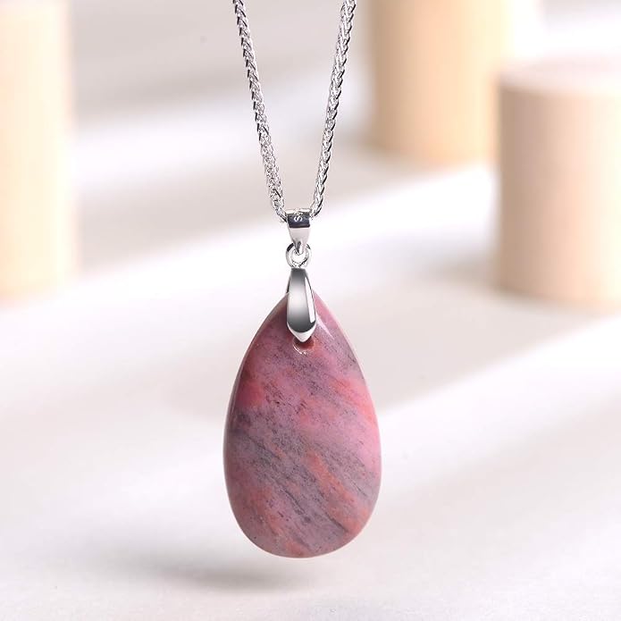 iSTONE 925 Sterling Silver Natural Crytral for Womens Pendant Necklace, Gemstone Birthstone with 17.8" Silver Chain Ladies