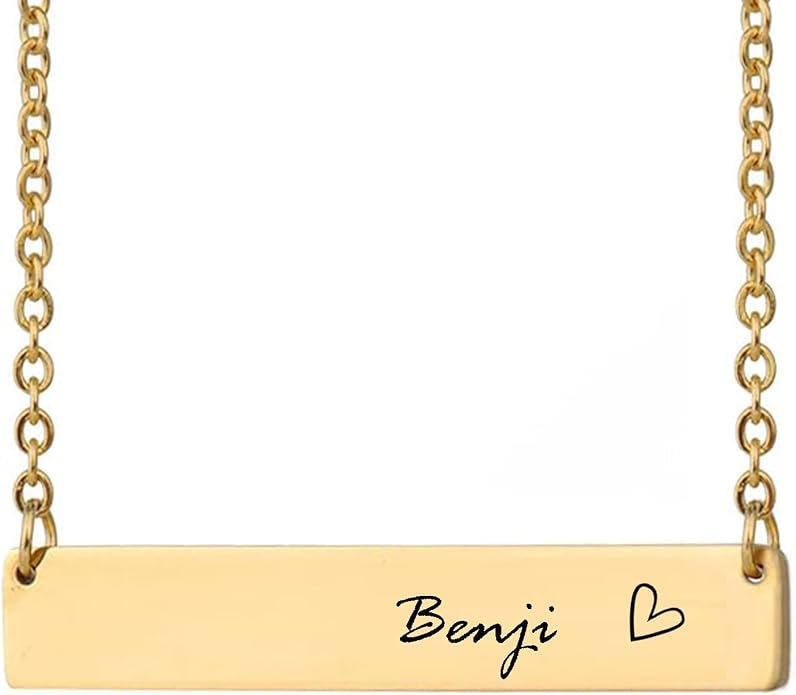 HUAN XUN Custom Bar Necklace Personalized Engraved Name Bar Necklace for Women Customized Stainless Steel Heart Pendant Bar Jewelry Gift for Her Mother Day Christmas