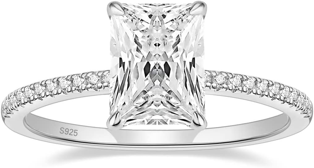 EAMTI 1/2/3/4CT 925 Sterling Silver Engagement Rings Radiant Cut Solitaire Cubic Zirconia CZ Wedding Promise Rings for Her Wedding Bands for Women Size 3-11