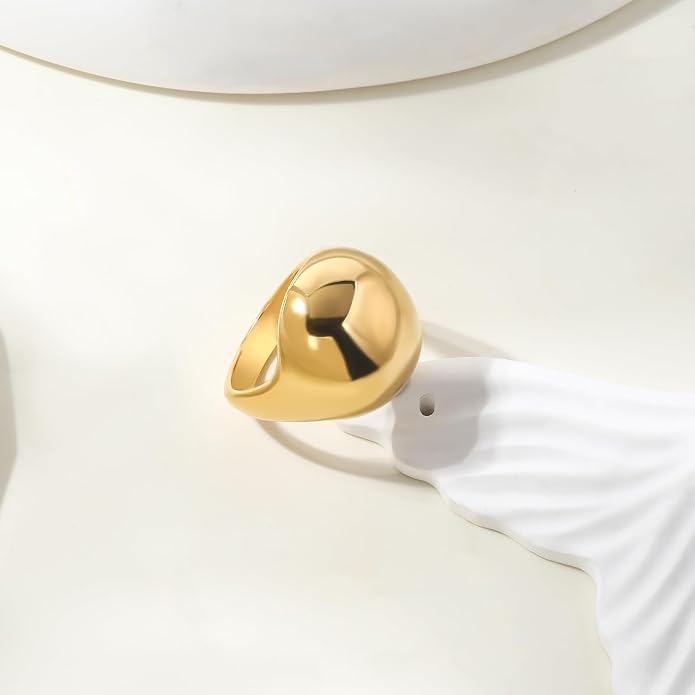Gold Silver Rings Set for Women Chunky Statement Rings ZC Dome Evil Eye Croissant ring Thick 18K Gold Plated Band Rings