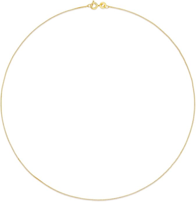 Amazon Essentials Sterling Yellow Gold or Silver Thin 0.8mm Box Chain Necklace