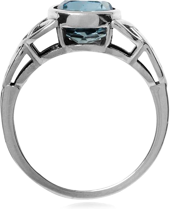 Silvershake 8MM Round Genuine Gemstone 925 Sterling Silver Trinity Triquetra Celtic Knot Ring