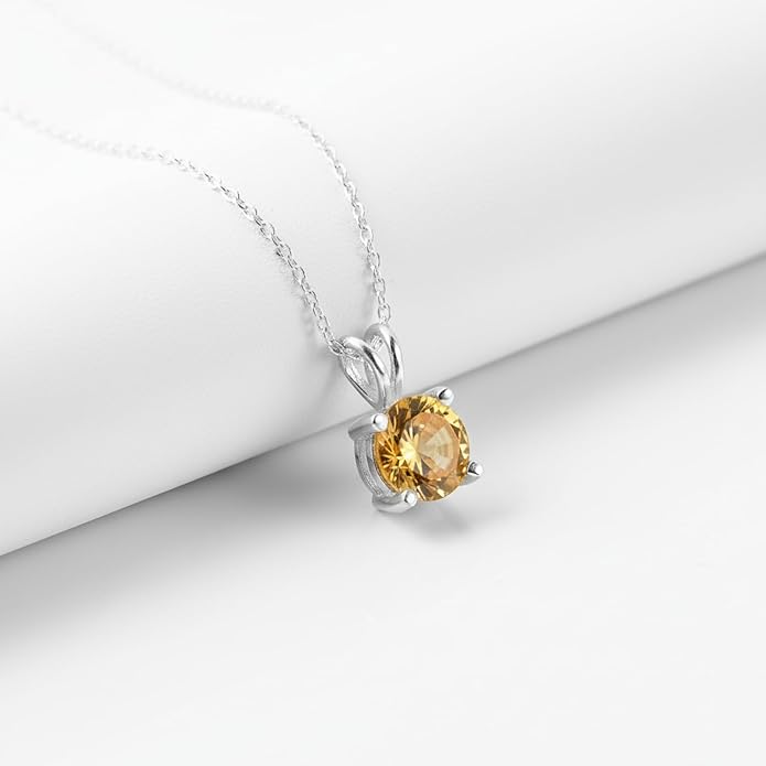 OdrillionGems Natural Gemstone Pendant Necklace, 925 Sterling Silver, Healing Crystal, Birthstone, Round Faceted, Handmade, Women Jewelry, Christmas Gift 16+2inch
