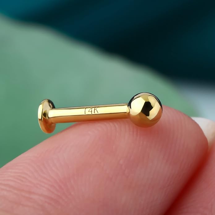 COCHARM 14k Solid Gold 16g Labret Studs Real Yellow Gold Medusa Monroe Madonna Stud Lip Piercing Helix Cartilage Conch Earring Stud