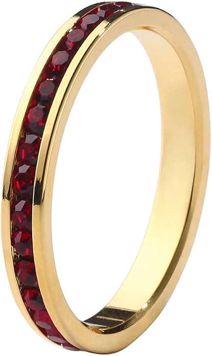 Muses Art Design Birthstone Eternity Band Ring 18K Gold Plated (Channel Set/Full Round), Stacking Fashion Ring with Crystal Birthstone