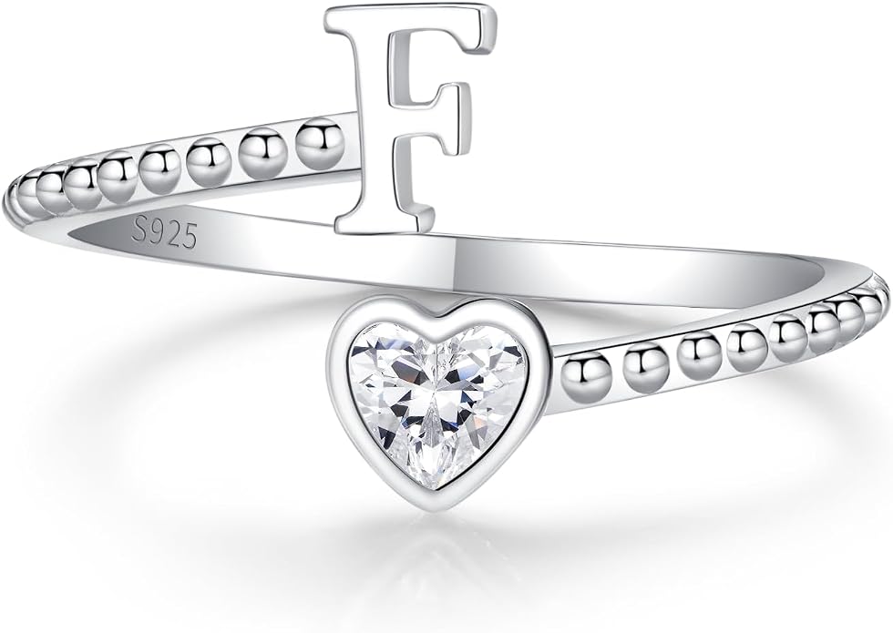 Step Forward 925 Sterling Silver Adjustable Initial Ring for Women | Non Tarnish Letter Rings for Lady | Alphabet Heart Thumb Rings | Capital Letter Jewelry Gifts
