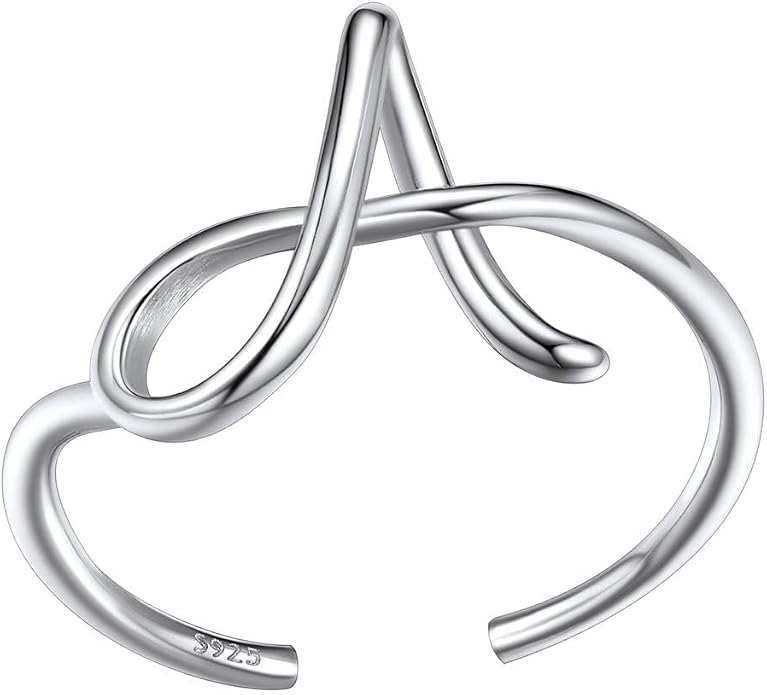 SILVERCUTE S925 Initial Rings, Adjustable Size 6-12 Statement Alphabet Letter A-Z Jewelry Personalized Twisted Initials Rings Sterling Silver Stacking Ring for Women