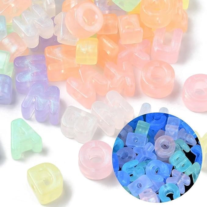 100Pcs Mixed Styles Glow in The Dark A-Z Letter Beads Acrylic Luminous Alphabet Beads for DIY Bracelets Lanyard Keychains Making