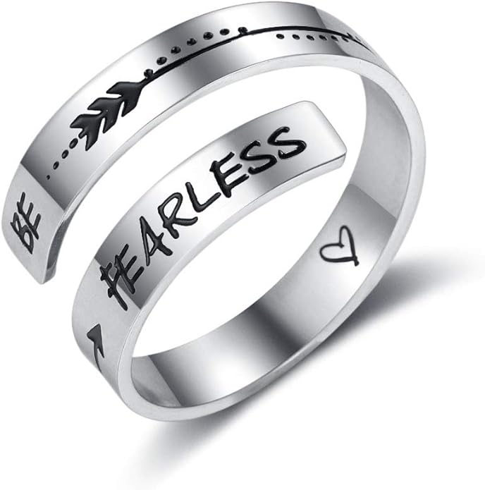 ZRAY Silver Keep Going Ring Inspirational Jewelry Stainless Steel Engraving Size Adjustable Personality Encouragement Gift for Women Teens Girls