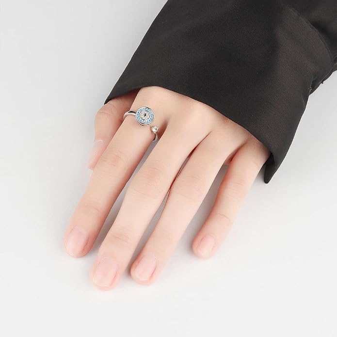 Cubic Zirconia Blue Turkish Evil Eye Remote Fidget Spinner Anxiety Rings | Rotatable fidget design provides discreet stress relief and helps improve daily focus and calmness at work.