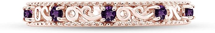 Jewel Zone US Filigree Eternity Wedding Band Ring for Women, Round Cut Simulated Gemstone Stackable Promise Ring in 14K Gold Plated 925 Sterling Silver Band Width 3.5mm – Elegant Jewelry for Her