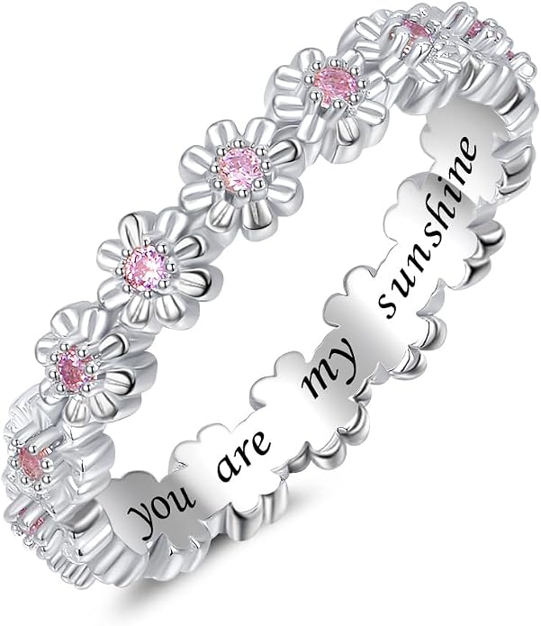 925 Sterling Silver Dainty Daisy Butterfly Paw Heart Eternity Rings Blue Flower Finger Rings for Women Stacking Promise Rings Gift Jewelry