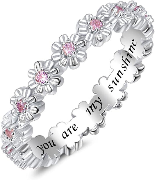 925 Sterling Silver Dainty Daisy Butterfly Paw Heart Eternity Rings Blue Flower Finger Rings for Women Stacking Promise Rings Gift Jewelry