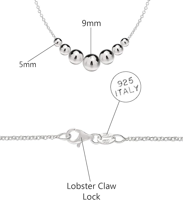 Savlano 925 Sterling Silver 14K Gold Plated 18 Inch Italian Solid Graduated Bead Ball Necklace Chain Comes With Gift Box for Women - Made in Italy