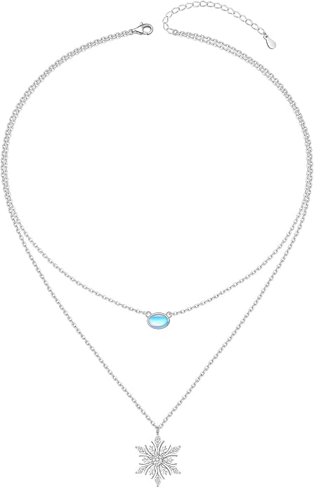 FLYOW Layered Choker Necklace S925 Sterling Silver Star Full Moon Daisy Flower Pendant Disc Jewelry Adjustable Clavicle Necklaces for Women Girls Birthday Gifts