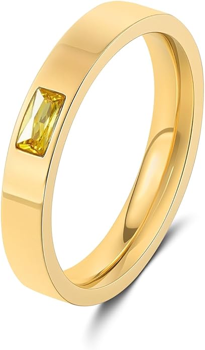 Birthstone Rings for Women 14K Gold Plated Stackable Band Non Tarnish Gold Rings Hypoallergenic Anniversary Mother's Day Christmas Gift for Her
