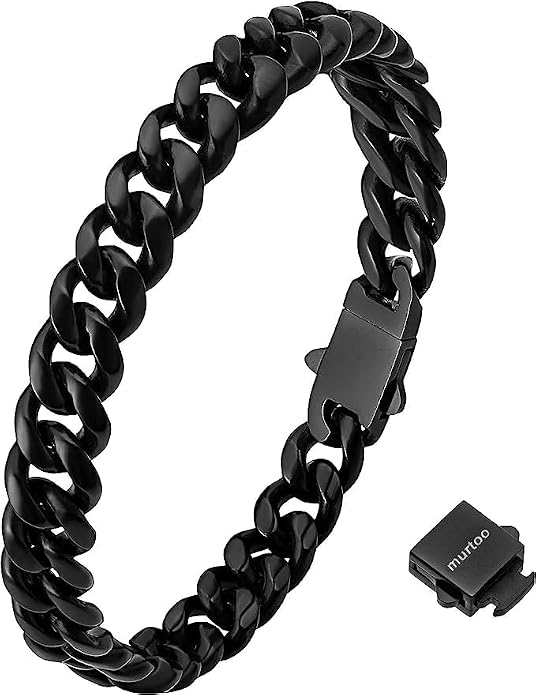 murtoo Mens Cuban Link Chain Bracelet, 6/8/12MM Stainless Steel Bracelets for Men Silver Black Gold, Hip Hop Link Bracelet with Detachable Clasp Gift for Men Him