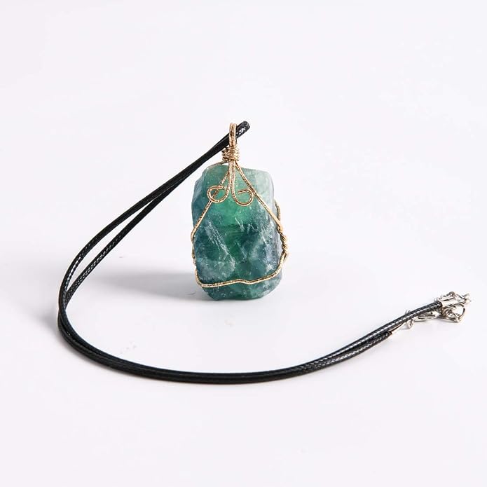 YGLINE Natural Raw Stone Healing Crystal Necklace Wire Wrapped Pendant for Womens Ladies