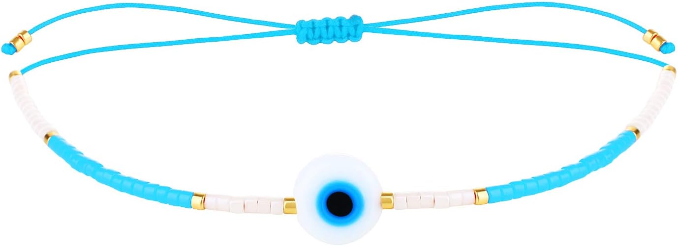 KELITCH Evil Eye Bracelets Crystal Seed Beaded Adjustable Cuff Charms Bracelets Amulet Fashion Jewelry Gift for Women