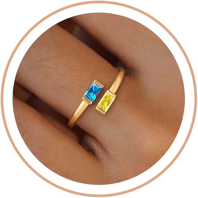 Honsny Gold Birthstone Rings for Women Non Tarnish 14K Gold Plated Adjustable Emerald Ring Cubic Zirconia Gemstone Promise Ring for Her Engagement Personalized Waterproof Jewelry Gifts for Birthday