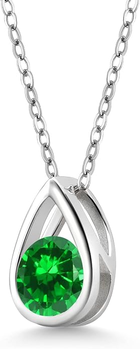 Gem Stone King Teardrop Pendant Necklace For Women | 5MM Round Gemstone Birthstone | 925 Sterling Silver | With 18 Inch Silver Chain | Fine Jewelry Gift for Her Mom Women Wife