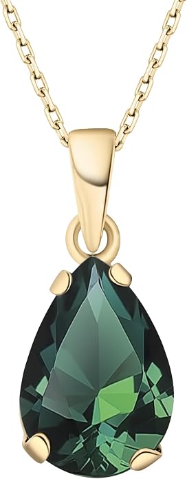 14K Gold Plated Gemstone Necklace for Women - Birthestone Teardrop Necklace - Gold Jewelry for Women - Dainty Gold Necklace - Everyday Necklaces - Gold Necklaces for Women