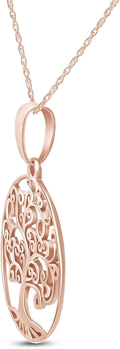 Jewel Zone US Tree of Life Filigree Pendant Necklace 14k Gold Over Sterling Silver