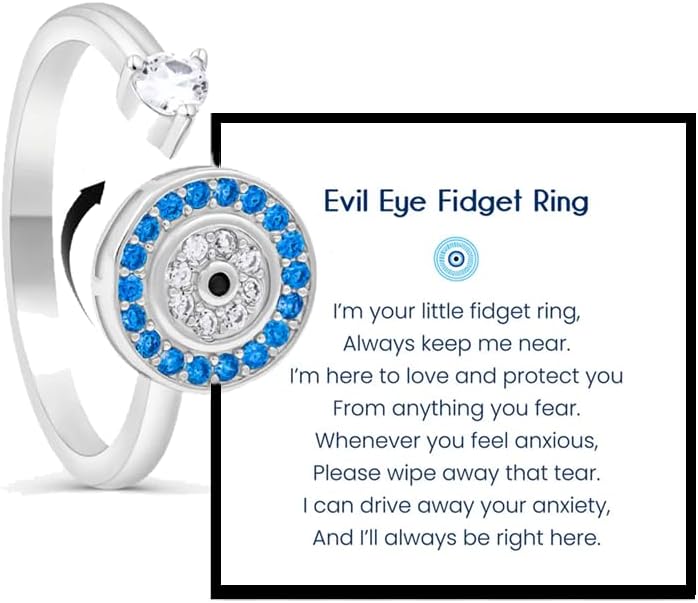 LIU JUN To My Daughter - Evil Eye Fidget Ring For Women, It Can Drive Away Your Anxiety CZ Spinning Adjustable Inspirations Gift Jewelry