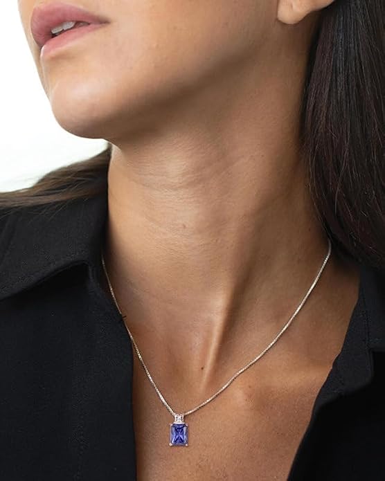 STARCHENIE Princess/Emerald Cut Birthstone Pendant Necklace for Women 925 Sterling Silver Birthday Anniversary Jewelry Gifts