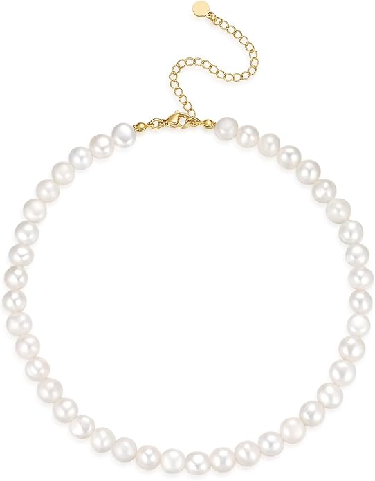 Natural Freshwater Baroque Pearl Necklace 14K Gold Plated Dainty Choker Necklace for Women Girls Snake Chain/Cuban Link/Paperclip/Ball Beaded Chain/Tennis Chain Fashion Jewelry for Gift