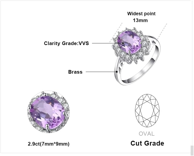 JewelryPalace Princess Diana Kate Middleton Class Gemstone Birthstone Sapphire Halo Engagement Rings for Women, Anniversary 14K White Yellow Rose Gold Plated 925 Sterling Silver Promise Rings for Her