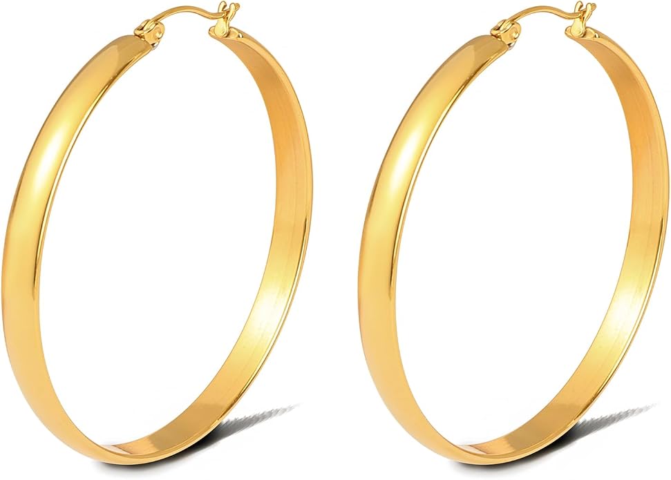 18K Gold Plated Hoop Earrings for Women Chunky Huggie Earrings Minimalist Gold Jewelry Valentine's Day Gift for Girlfriend Wife