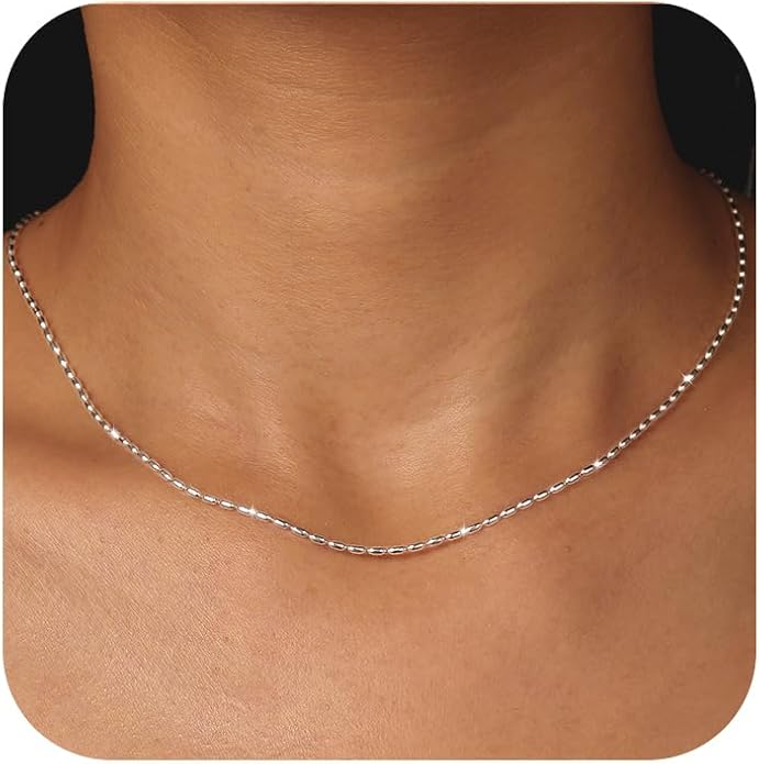 Beaded Necklaces for Women S925 Sterling Silver Colorful Bead Necklace Rainbow Simple Chain Choker Hypoallergenic Necklace Bohemian Beaded Necklaces Unique Birthday Wedding Graduation Jewelry Gifts for Women
