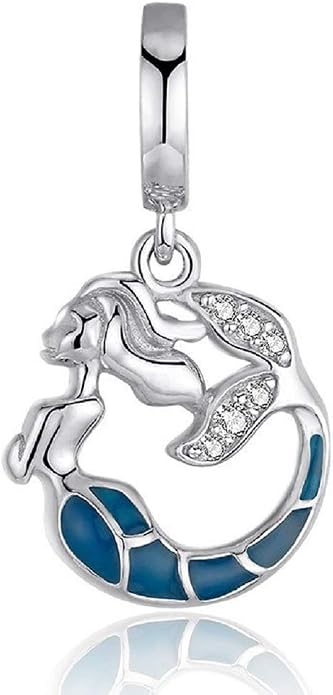 EVESCITY 925 Real Silver Glow in The Dark Hollow Luminous Stone Open-able Beads For Charm Bracelets ♥ Best Jewelry Gifts for Her Women ♥ (Glowing Mermaid Tail)
