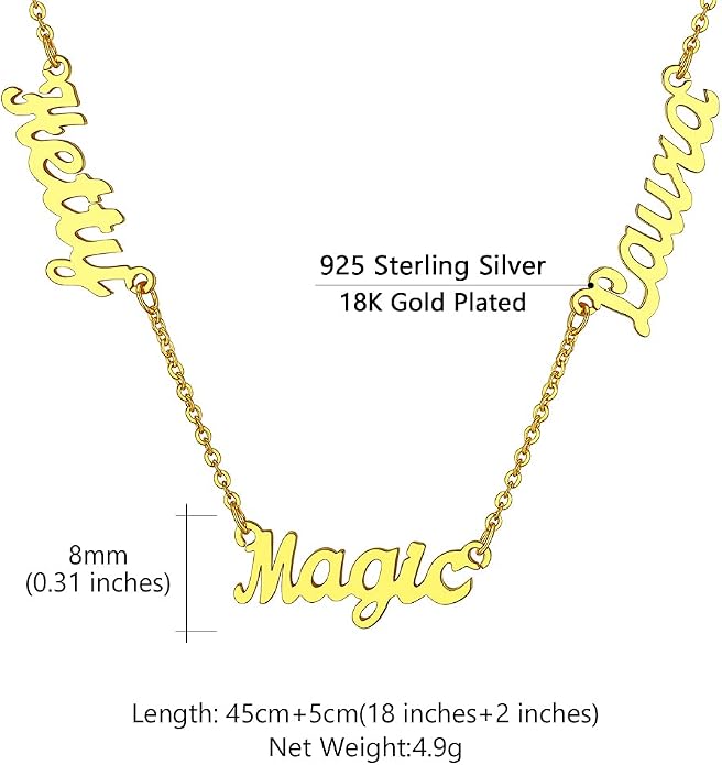 Custom4U Custom Name Necklace for Women, Personalized 1-5 Name Necklace, Sterling Silver/Stainless Steel 14K Gold Plated Nameplate Necklaces, Gift for Mom Wife Anniversary Birthday with Box