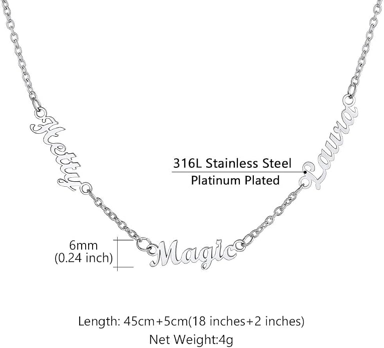 Custom4U Custom Name Necklace for Women, Personalized 1-5 Name Necklace, Sterling Silver/Stainless Steel 14K Gold Plated Nameplate Necklaces, Gift for Mom Wife Anniversary Birthday with Box