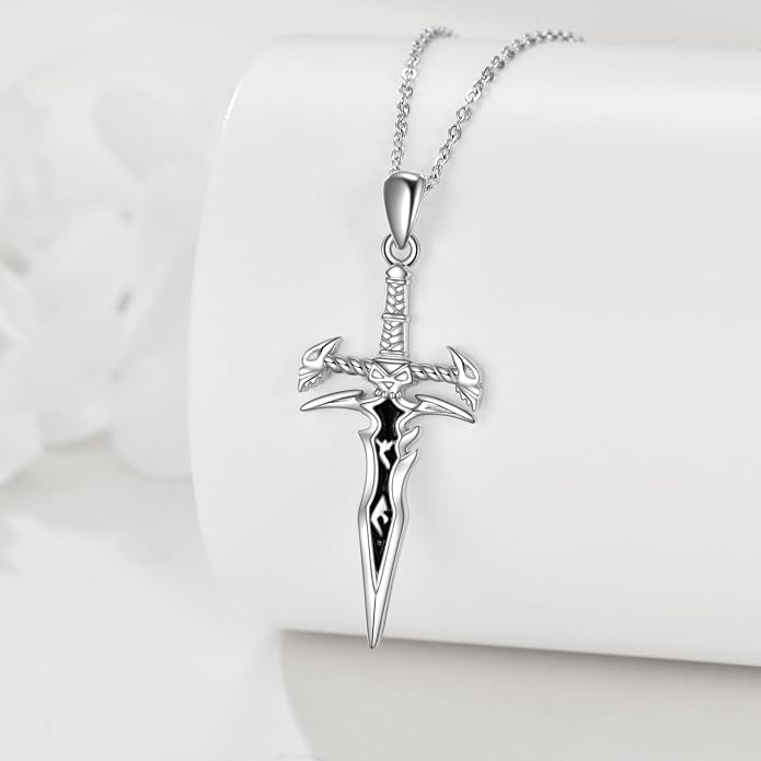VONALA Gothic Necklace 925 Sterling Silver Punk Dagger/Thor Hammer/Arrowhead Wolf/Lion/Tree of Life Urn Pendant Necklace Viking Amulet Pagan Jewelry Gifts for Women Men Unsex