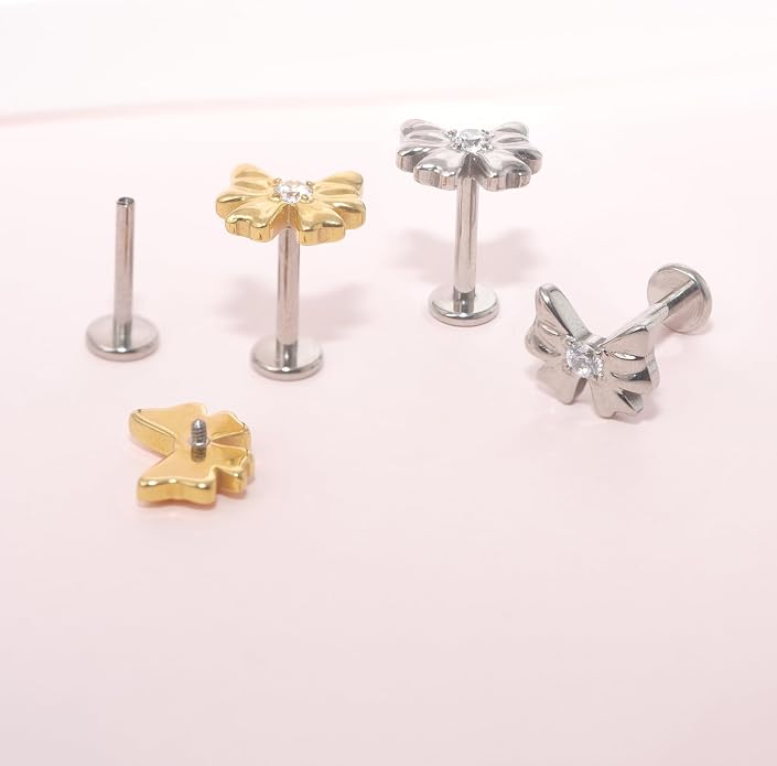 Limerencia 2Pcs 18g Titanium Internally Threaded Tragus Piercing Jewelry Nose Studs Flat Back Earrings Labret, Lip, Helix, Cartilage, Conch, Medusa Piercing for Women Men Sensitive Ears