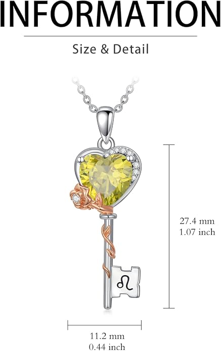 OCJ Zodiac Necklace for Women 925 Sterling Silver Rose Flower Key Pendant Necklaces Zodiac Birthstone Jewelry Wife Birthday Anniversary Christmas Gifts for Her
