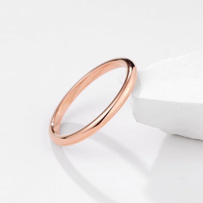 King Will Men's Women's Tungsten Carbide Ring 24k Gold Plated Rose Gold Plated Domed Polished Finish Wedding Band