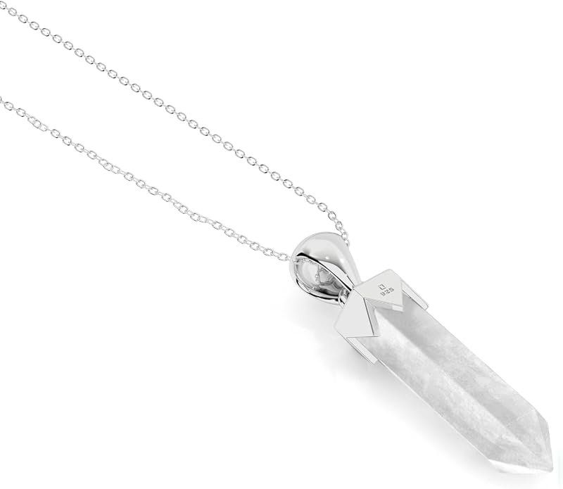 Hexagonal Shape Natural Gemstone Pendant Necklace for Women, Birthstone Jewelry Gifts for Her Birthday, Anniversary, Graduation (15x3.5mm, Bezel-Set)