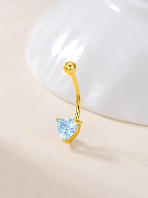 Sterling Silver 14G Belly Button Rings Cross/Cat/Butterfly/Cow/Skull/Birthstone Heart Navel Rings 16mm Body Piercing Jewelry for Women