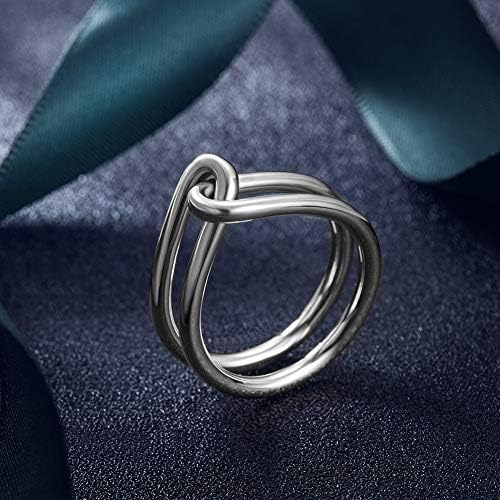 Jinbaoying Gold Rings for Women Girl Statement Fashion Rings Gold Plated Stainless Steel Engagement Promise Knot Love Rings (Silver, 10)
