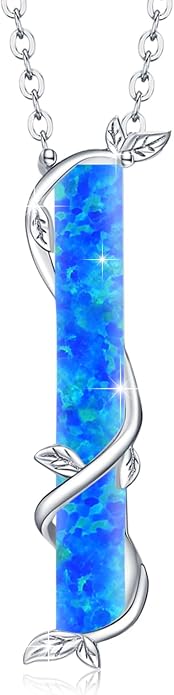 Bar Opal Leaf Necklace For Women S925 Sterling Silver White Opal Pendant with Leaf Charm Bar Pendant Jewelry Gift For Mom Daughter Wife
