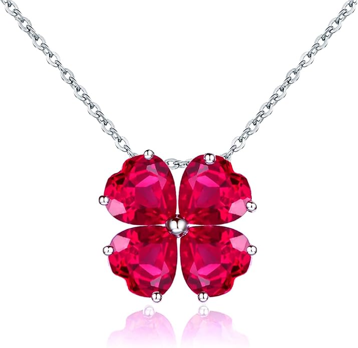 JIANGXIN Colorful Birthstone 925 Sterling Silver Handmade Pendant Necklace for Women Lucky Four Leaf Clover Plant Shamrock Jewelry Rhodium Plated