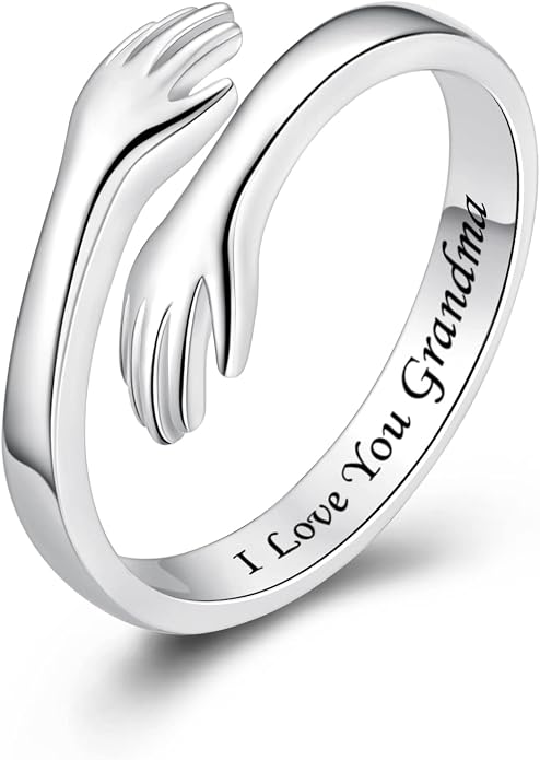 S925 Sterling Silver Hug Rings for Women Teen Girls Adjustable Ring for Granddaughter Daughter Hope Promise Friendship Hand Ring Jewelry for Birthday Graduation Christmas Mothers Day Valentines Gifts