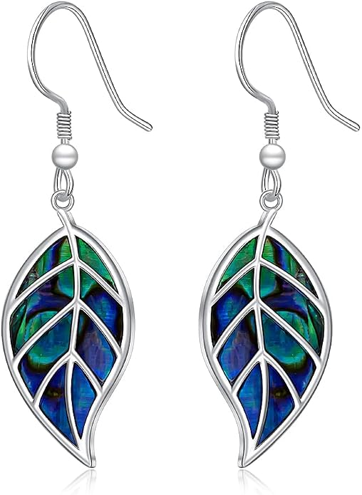 Leaf Earrings for Women Sterling Silver Opal Dangle Earrings Nature Green Blue Opal Drop Leaf Abalone Shell Jewelry Gifts