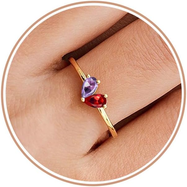 Mothers Day Gifts Gold Heart Birthstone Rings for Women Non Tarnish Stackable Pinky Ring Dainty 14K Gold Plated CZ Gemstone Ring Wedding Promise Ring Birthday Jewelry Gift for Mom