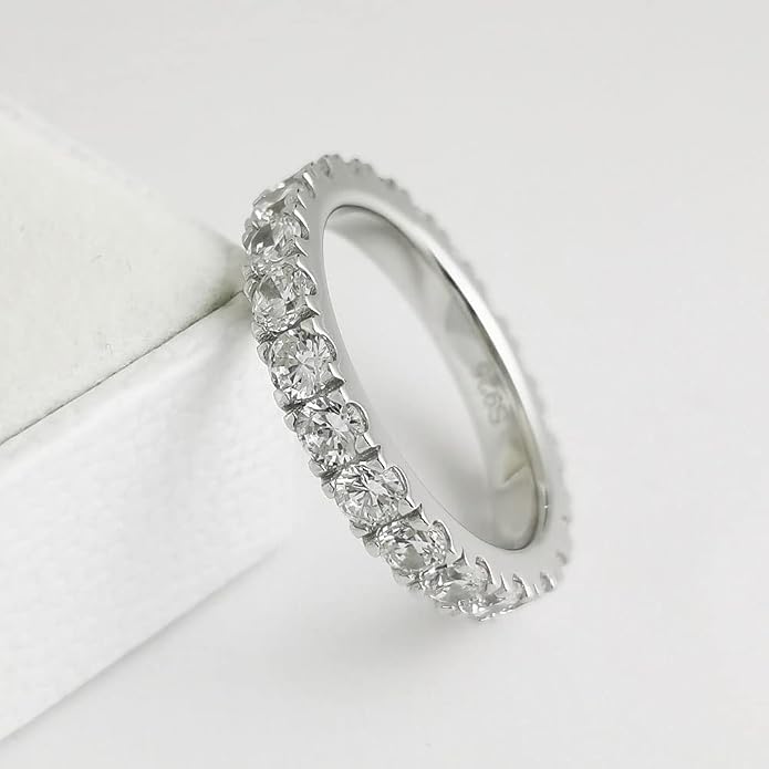 Bo.Dream 1.5mm/2.2mm/3mm Round Cubic Zirconia CZ Full/Half Eternity Rings Wedding Band Sterling Silver