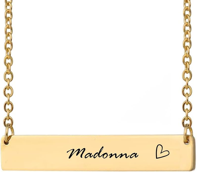 HUAN XUN Custom Bar Necklace Personalized Engraved Name Bar Necklace for Women Customized Stainless Steel Heart Pendant Bar Jewelry Gift for Her Mother Day Christmas